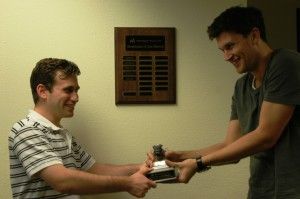 Michael Schwartz (left) and James Constable are still fighting over this month's Employee of the Month award. (Elise Redlin-Cook/Vertical Measures) Michael Schwartz (left) and James Constable are still fighting over this month's Employee of the Month award. (Elise Redlin-Cook/Vertical Measures)