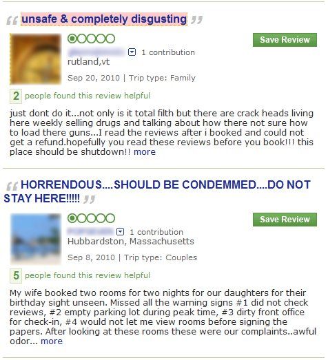 Negative Reviews on Trip Advisor