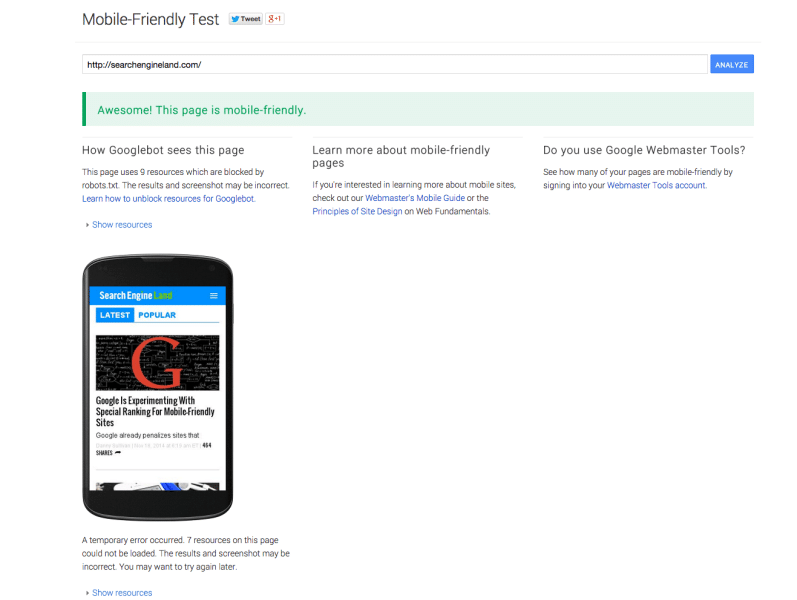 Mobile Friendly Test