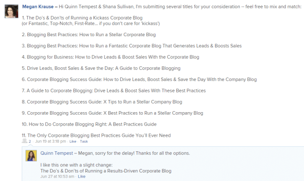 Figure 3: This is *literally* the conversation I had with the editor of the Vertical Measures blog, Quinn Tempest, about headline ideas for the post you are currently reading